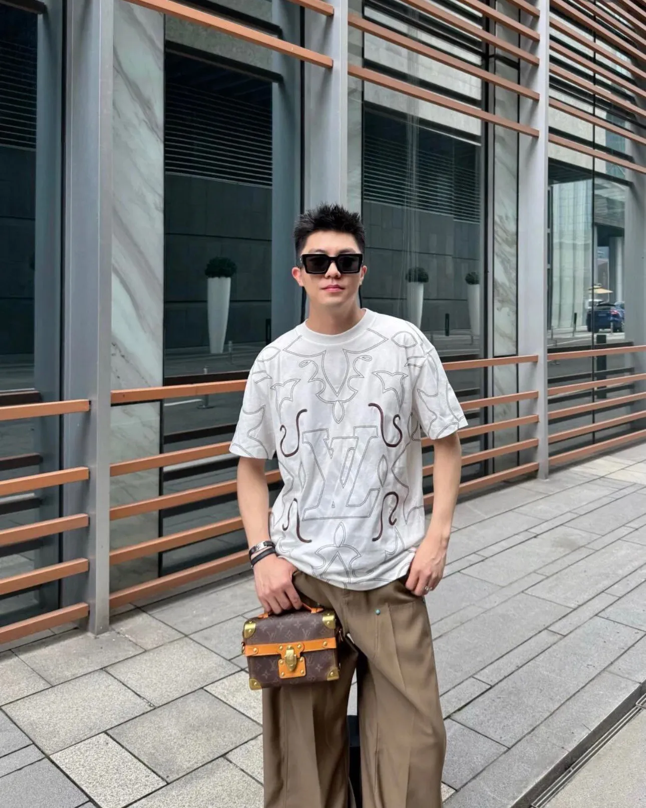 Louis Vuitton/Louis Vuitton presbyopic line pattern printed short sleeves